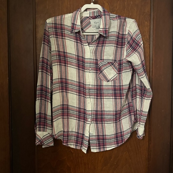 Rails Charli Raspberry Coast Linen Blend White Button Down Shirt Size M - Picture 2 of 5